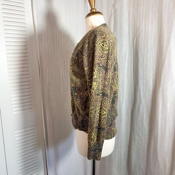 Y2k Liz Claiborne Two Piece Abstract Beige Green Cardigan Set - Size X/XL - Picture 4 of 6